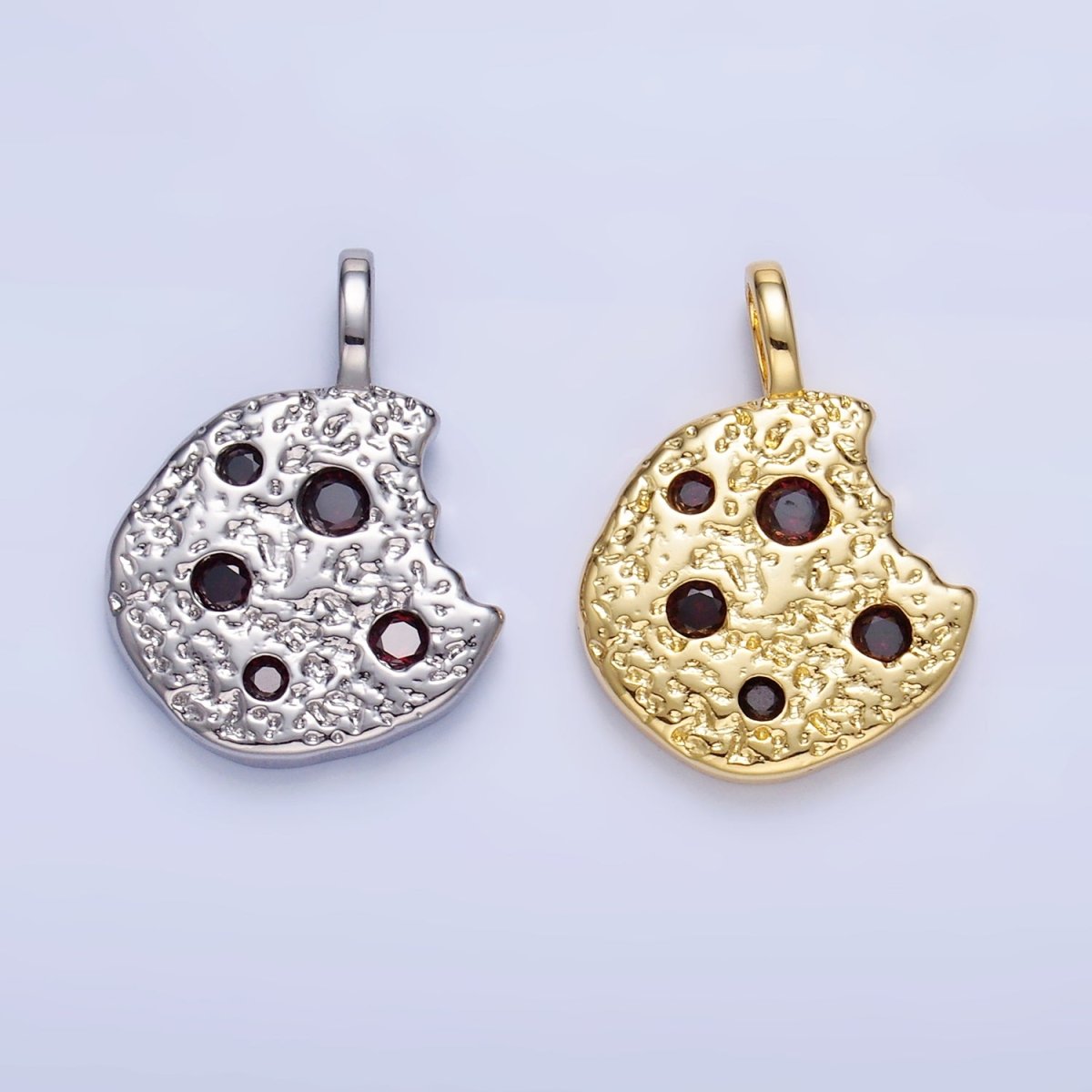 24K Gold Filled Multicolor CZ Bitten Cookie Food Pendant in Gold & Silver | AA1427 - DLUXCA