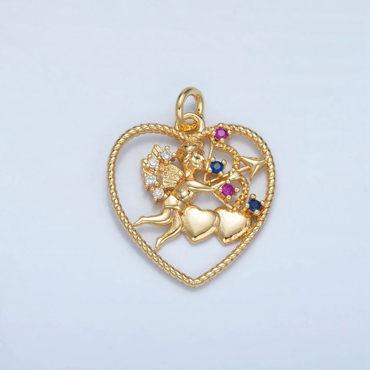 24K Gold Filled Multicolor CZ Cupid Open Heart Charm | E132 - DLUXCA