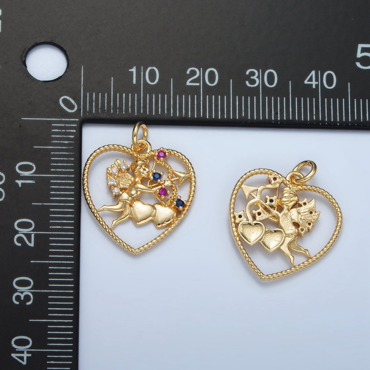 24K Gold Filled Multicolor CZ Cupid Open Heart Charm | E132 - DLUXCA