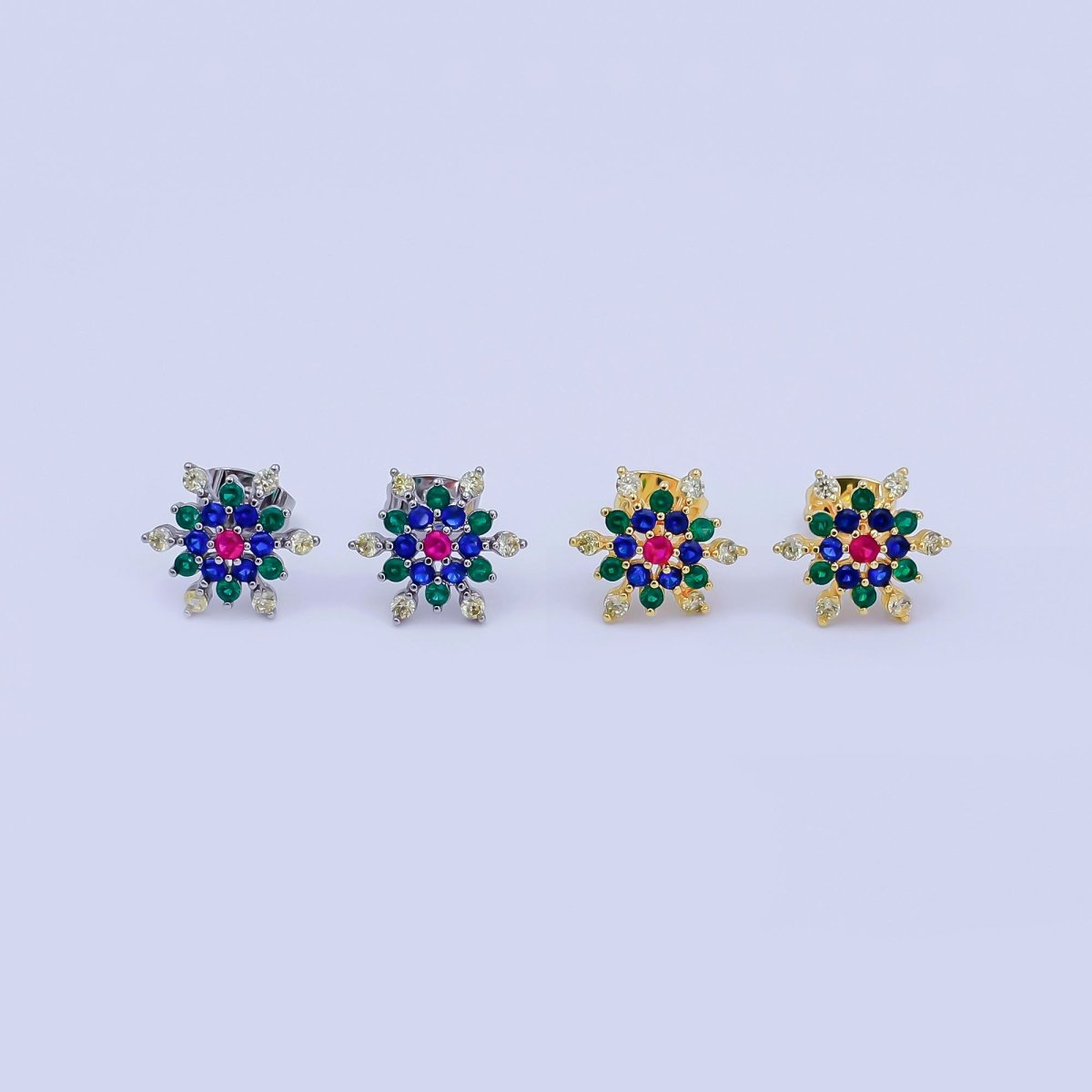 24K Gold Filled Multicolor CZ Dome Star Stud Earrings in Gold & Silver | AI521 AI522 - DLUXCA