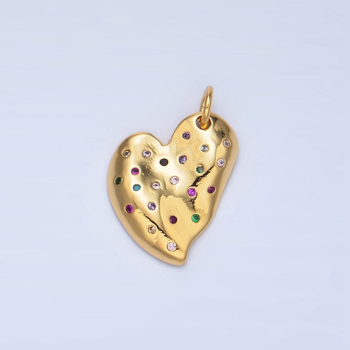 24K Gold Filled Multicolor CZ Dotted Abstract Heart Charm | X609 - DLUXCA