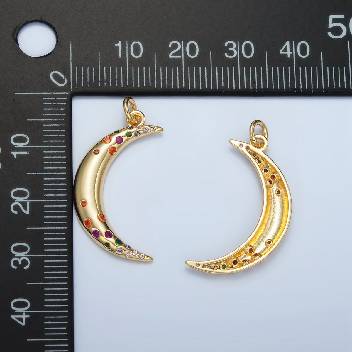 24K Gold Filled Multicolor CZ Dotted Celestial Crescent Moon Charm | E100 - DLUXCA