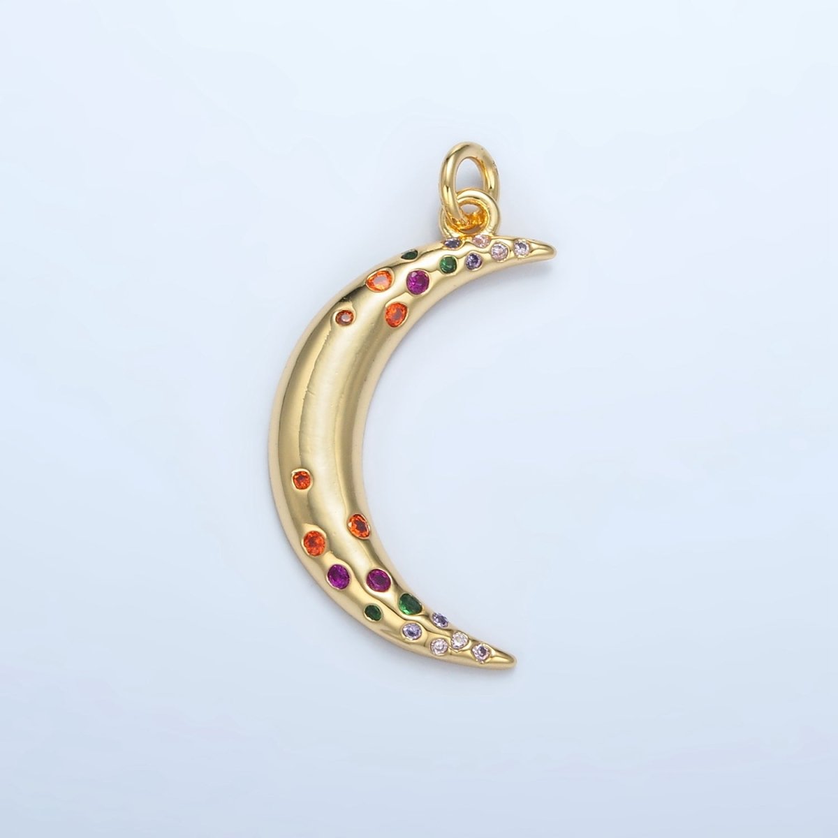 24K Gold Filled Multicolor CZ Dotted Celestial Crescent Moon Charm | E100 - DLUXCA