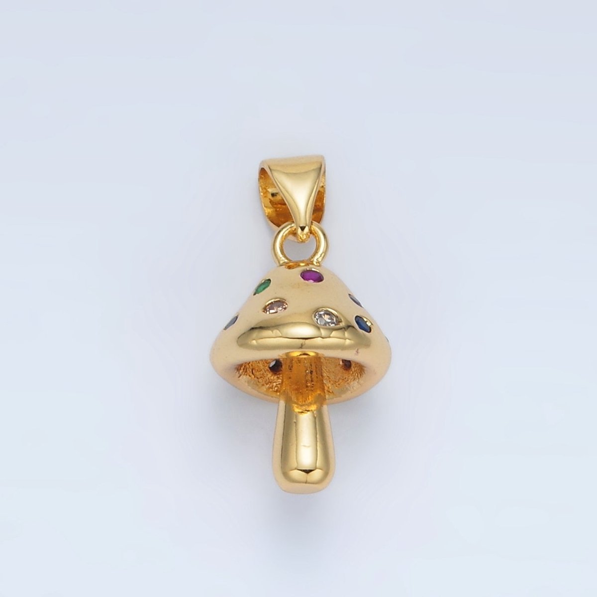 24K Gold Filled Multicolor CZ Dotted Mushroom Pendant | AA1407 - DLUXCA