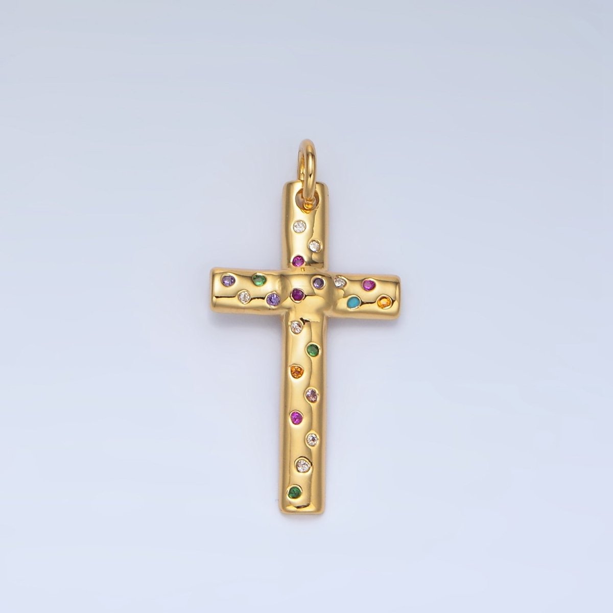 24K Gold Filled Multicolor CZ Dotted Religious Cross Charm | X606 - DLUXCA