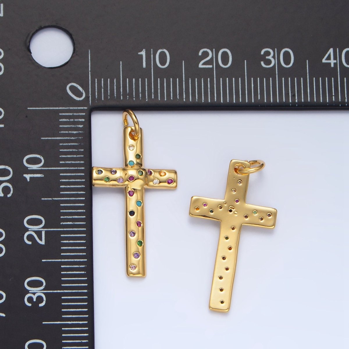 24K Gold Filled Multicolor CZ Dotted Religious Cross Charm | X606 - DLUXCA