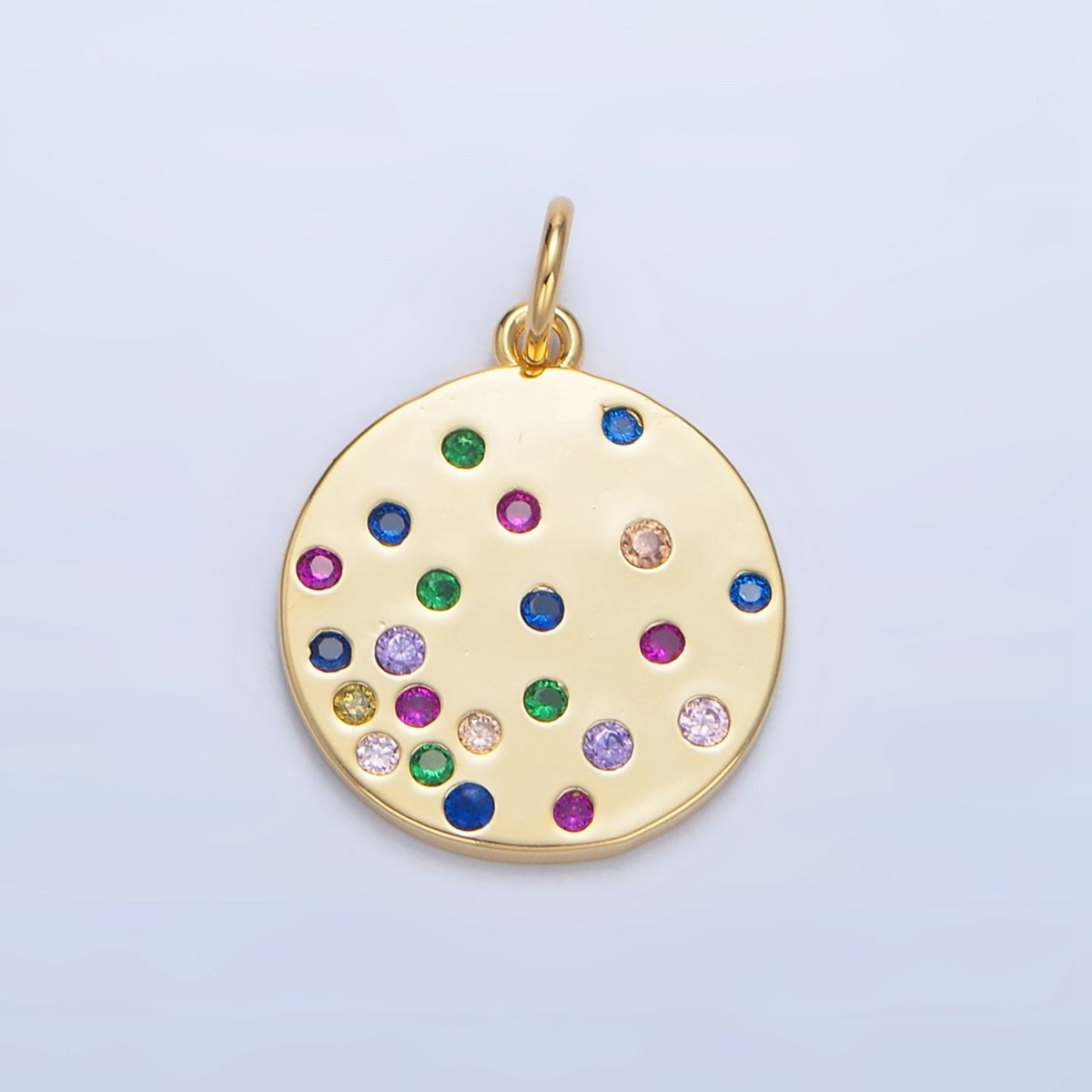 24K Gold Filled Multicolor CZ Dotted Round Charm | X841 - DLUXCA