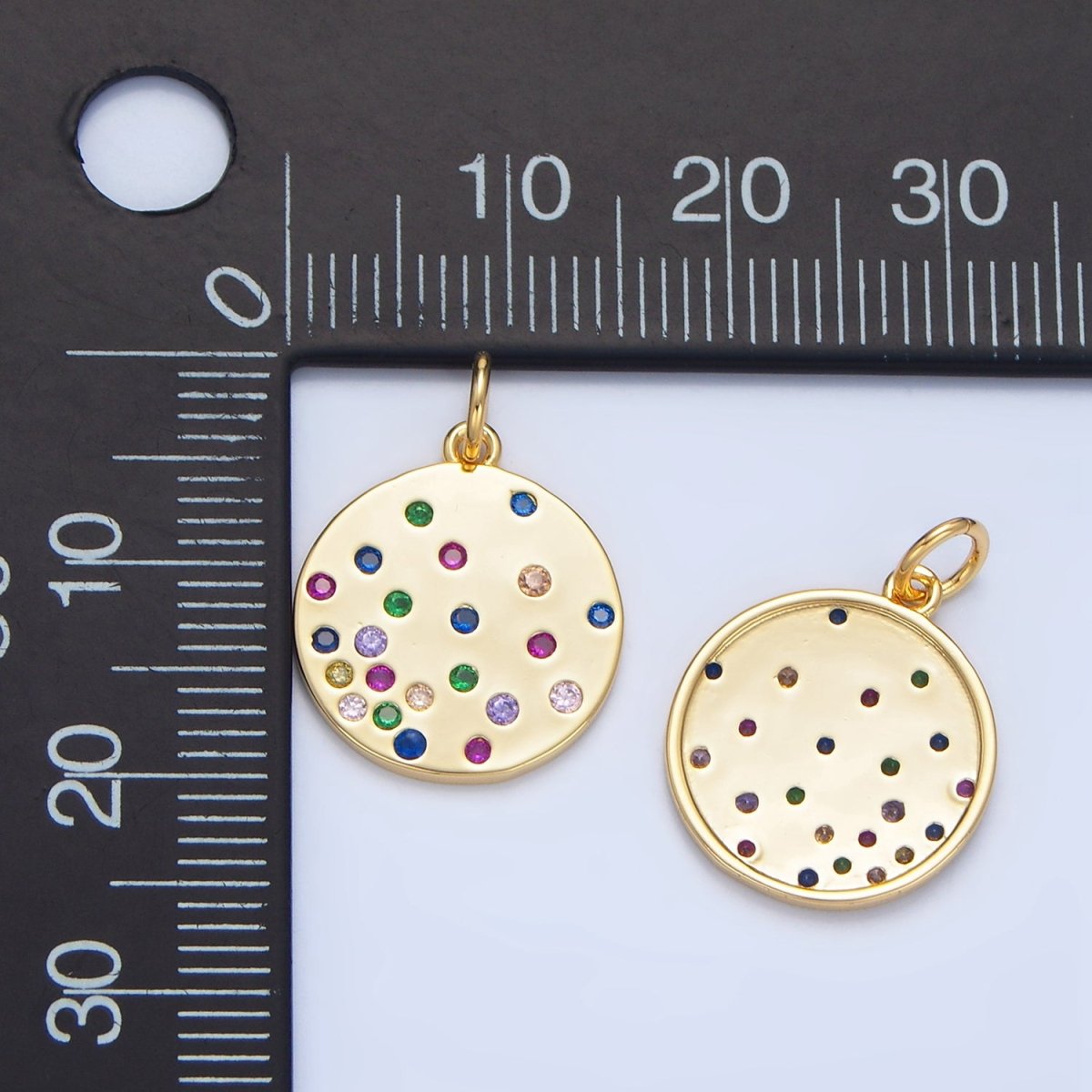 24K Gold Filled Multicolor CZ Dotted Round Charm | X841 - DLUXCA