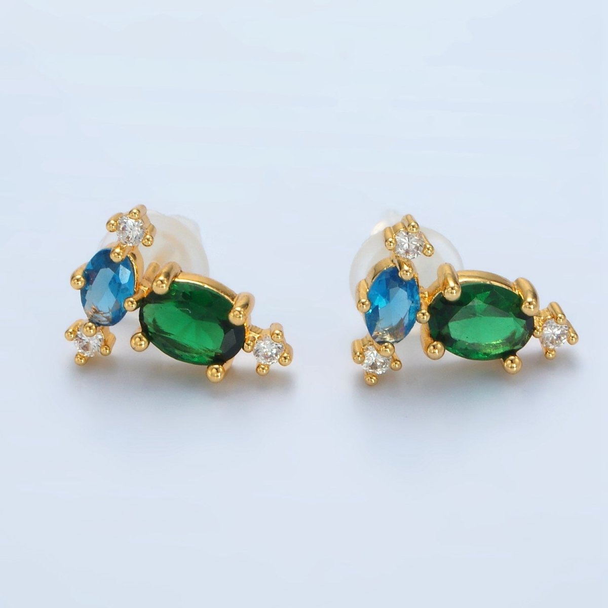 24K Gold Filled Multicolor CZ Geometric Stud Earrings | T298 - DLUXCA