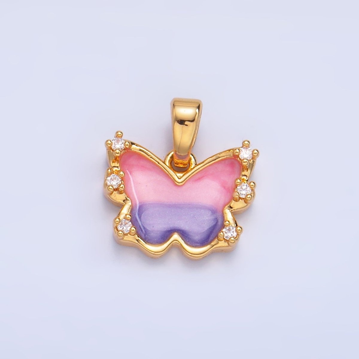 24K Gold Filled Multicolor Enamel CZ Butterfly Pendant | AA1055 - DLUXCA