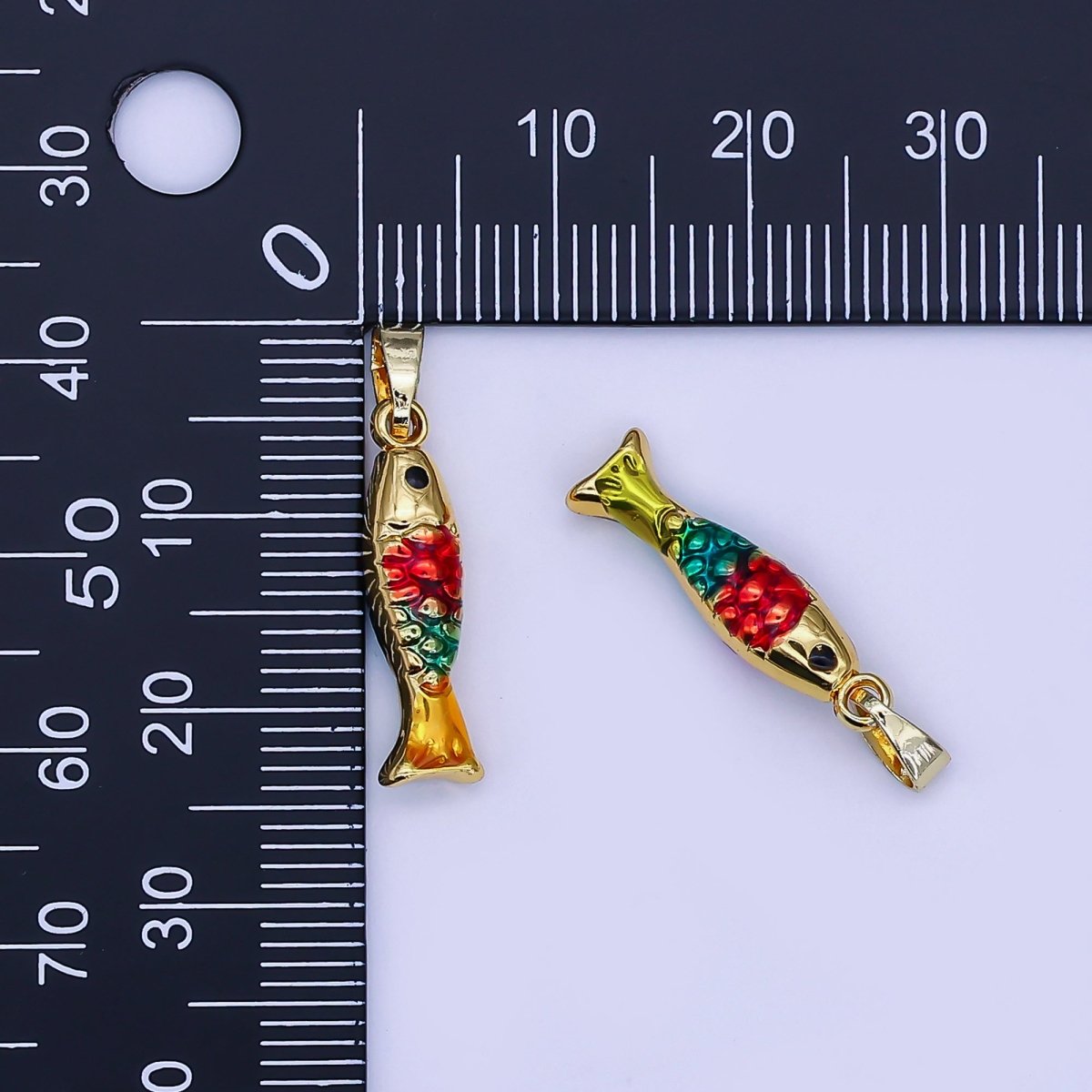 24K Gold Filled Multicolor Enamel Fish 3D Multidimensional Pendant | AH495 - DLUXCA