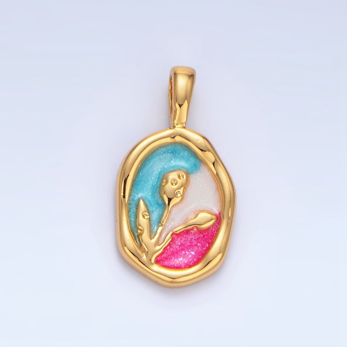 24K Gold Filled Multicolor Enamel Flower Nature Stamped Pendant | AA798 - DLUXCA