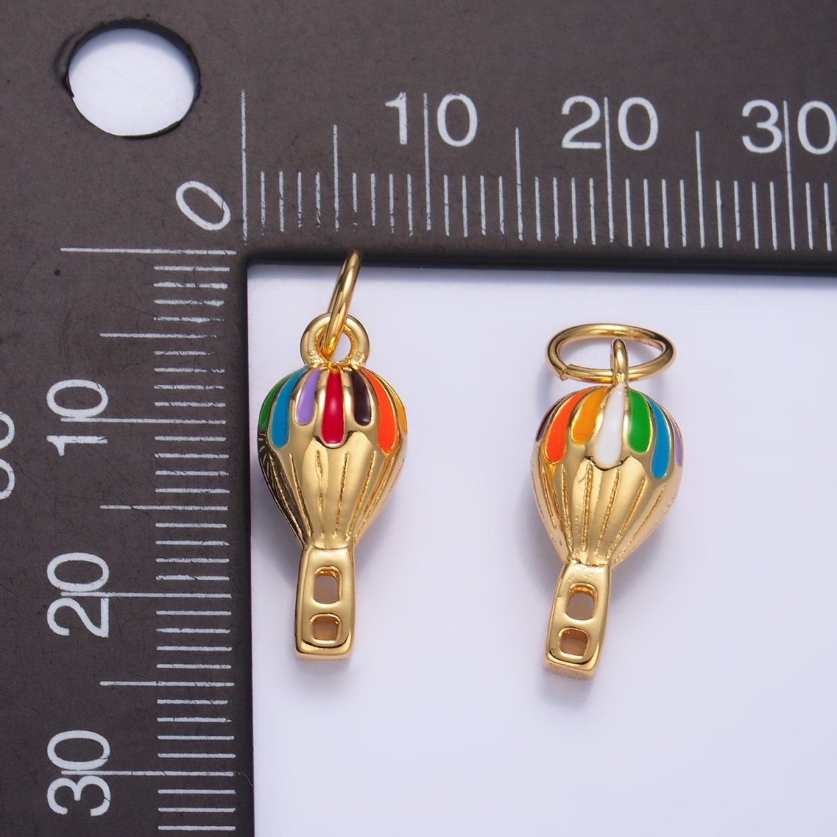 24K Gold Filled Multicolor Enamel Hot Air Balloon Travel 3D Multidimensional Charm | W283 - DLUXCA