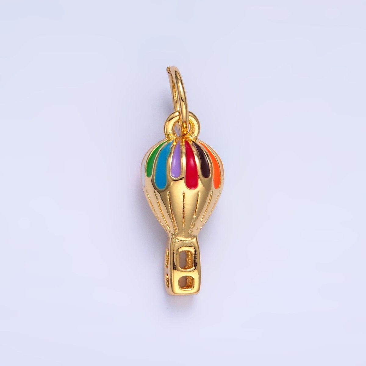 24K Gold Filled Multicolor Enamel Hot Air Balloon Travel 3D Multidimensional Charm | W283 - DLUXCA