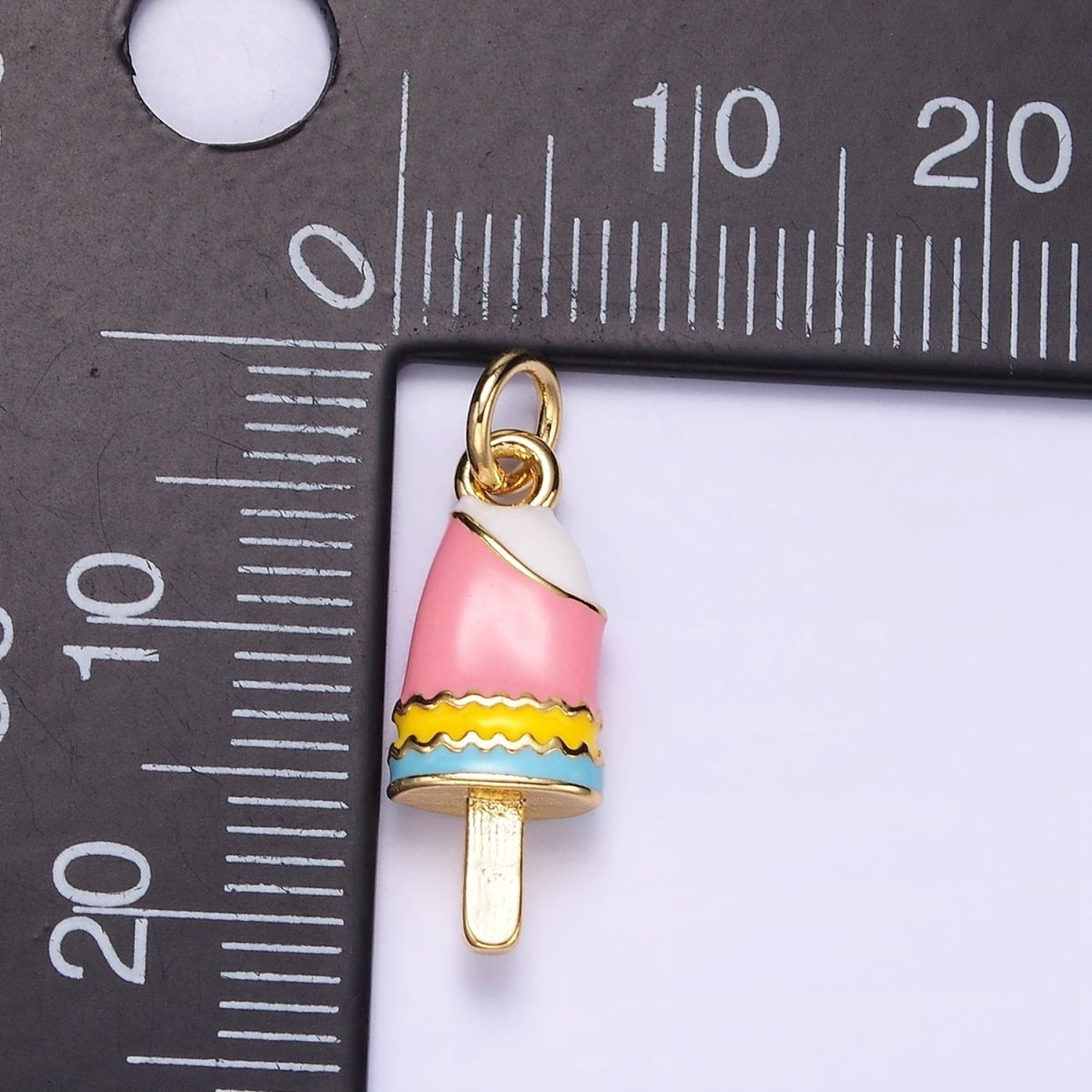 24K Gold Filled Multicolor Enamel Ice Cream Popsicle Charm | C692 - DLUXCA