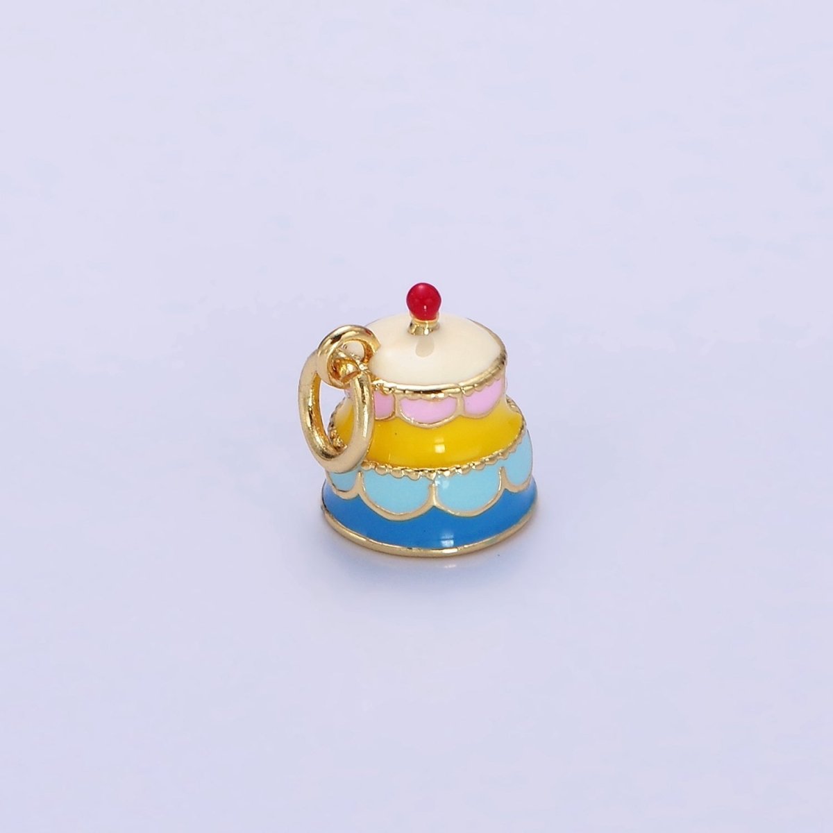 24K Gold Filled Multicolor Enamel Tier Cake Mini Charm | C684 - DLUXCA