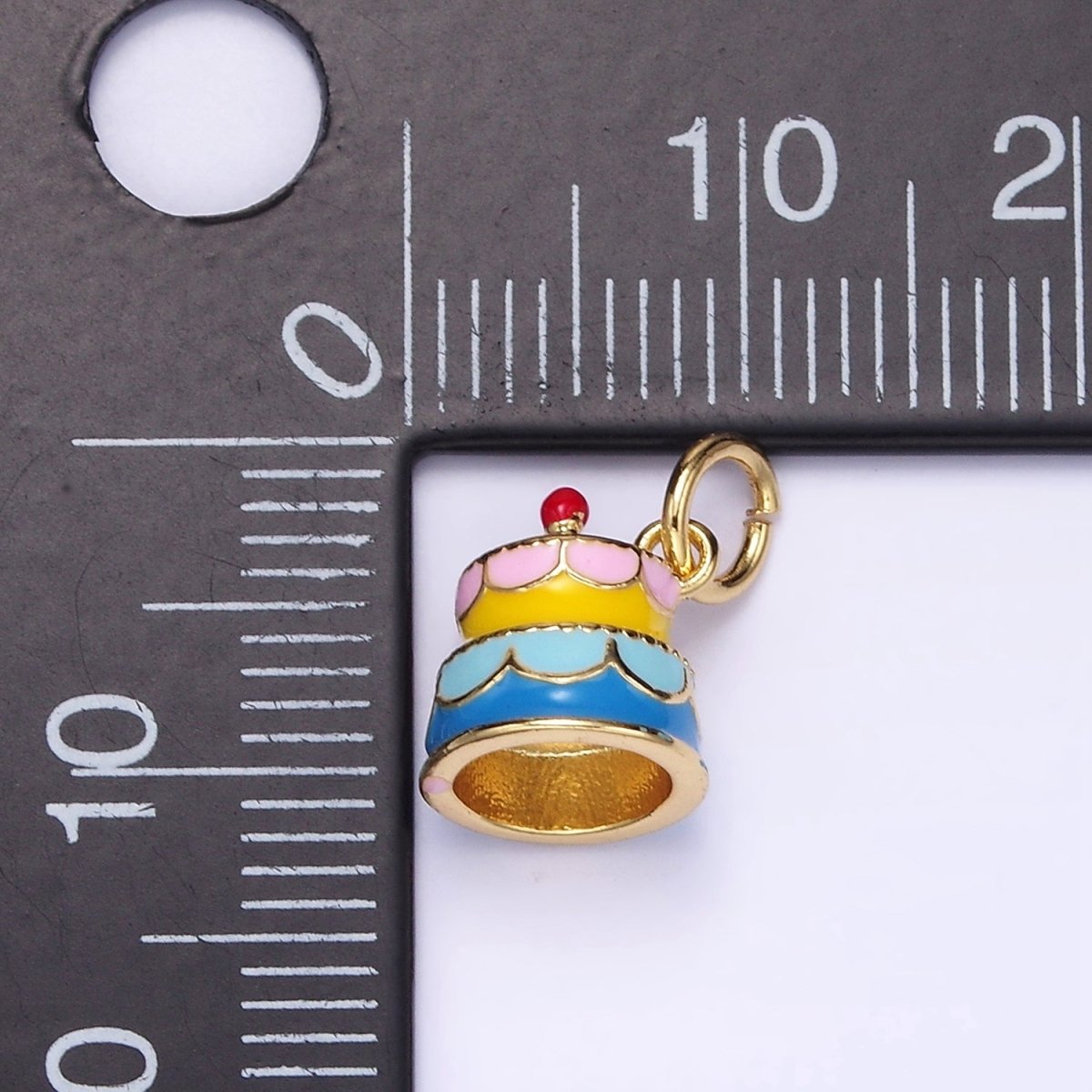 24K Gold Filled Multicolor Enamel Tier Cake Mini Charm | C684 - DLUXCA