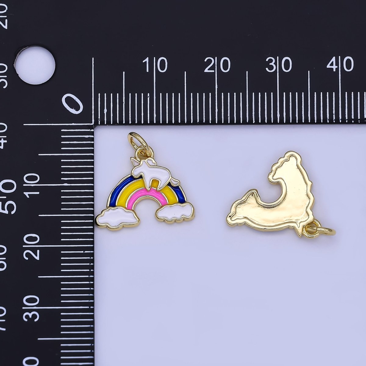 24K Gold Filled Multicolor Enamel Unicorn on Rainbow Mini Charm | N1650 - DLUXCA