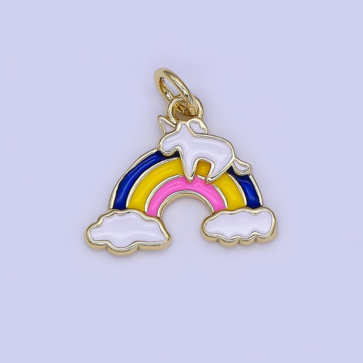 24K Gold Filled Multicolor Enamel Unicorn on Rainbow Mini Charm | N1650 - DLUXCA