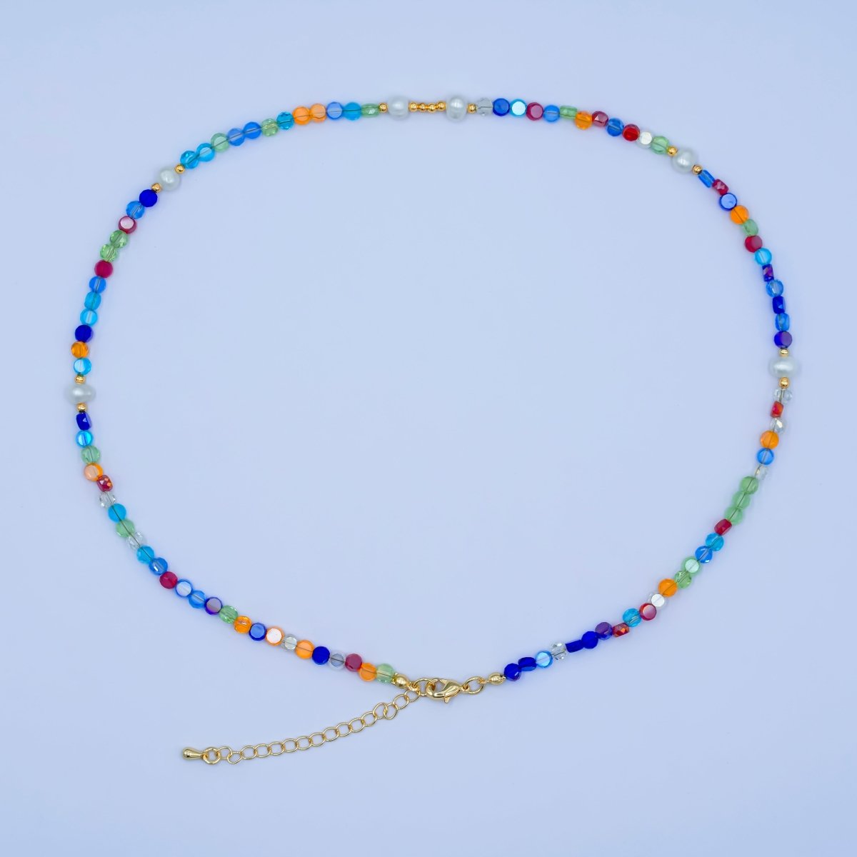 24K Gold Filled Multicolor Flat Gemstone 17.5 Inch Necklace | WA - 2972 - DLUXCA