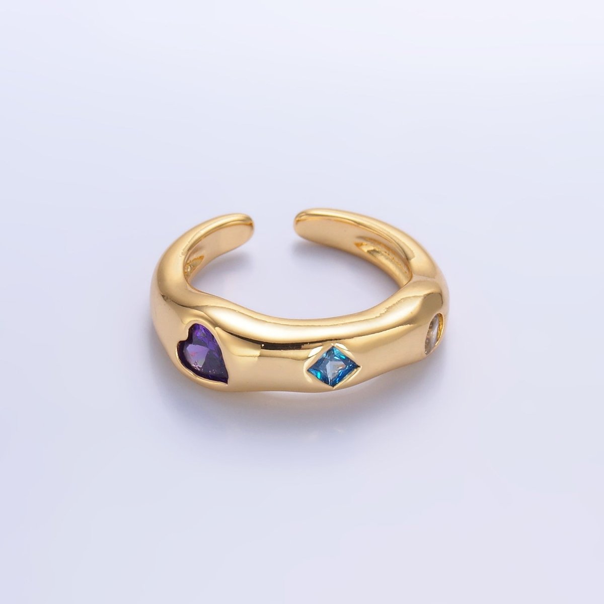 24K Gold Filled Multicolor Geometric CZ Molten Ring in Gold & Silver | O757 O758 - DLUXCA