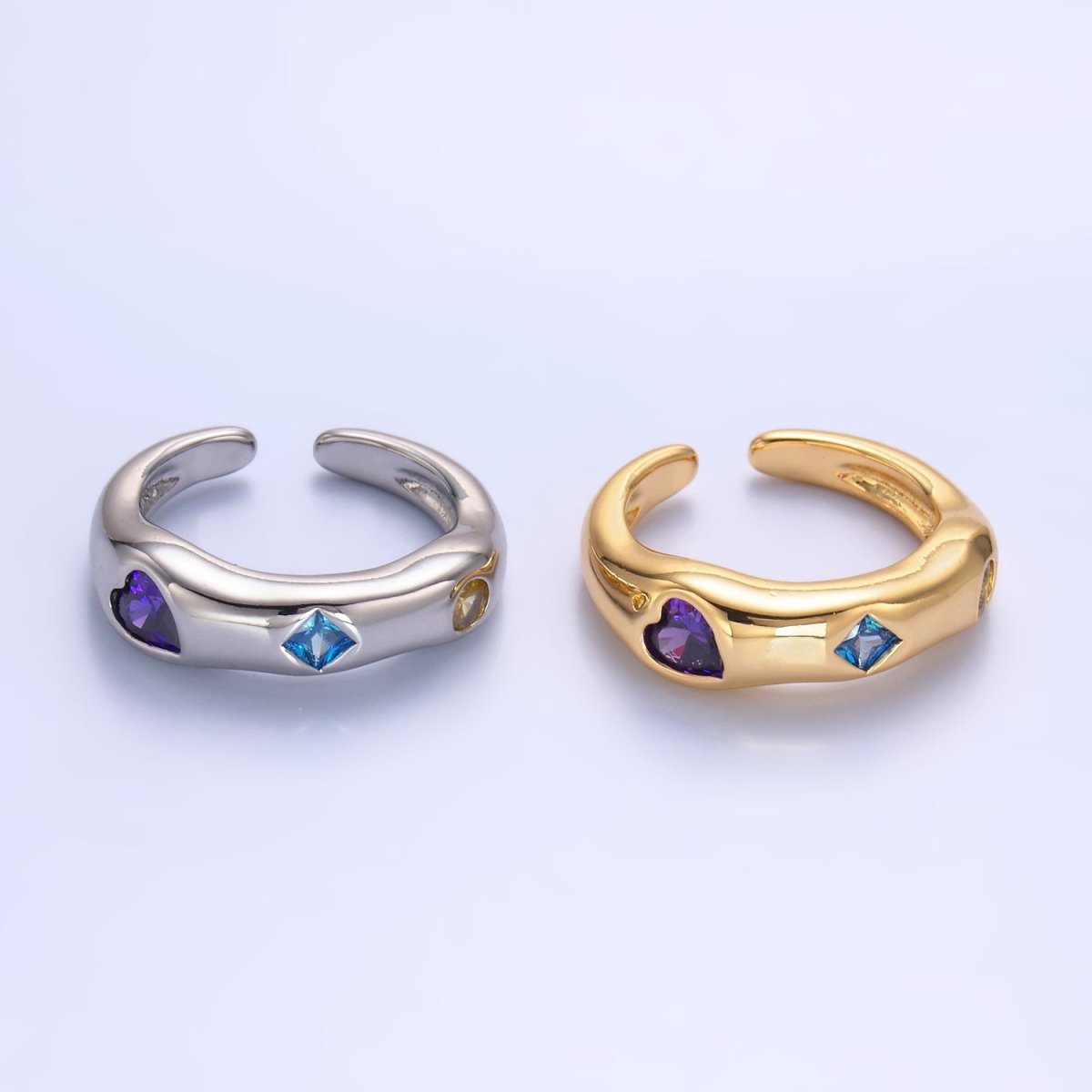 24K Gold Filled Multicolor Geometric CZ Molten Ring in Gold & Silver | O757 O758 - DLUXCA