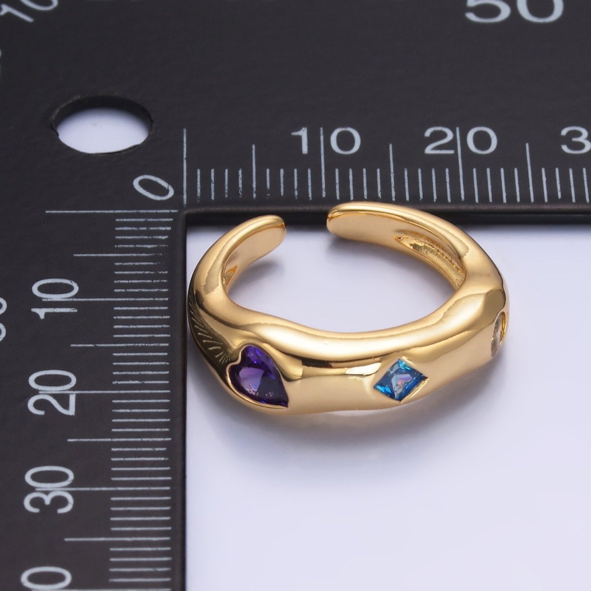 24K Gold Filled Multicolor Geometric CZ Molten Ring in Gold & Silver | O757 O758 - DLUXCA