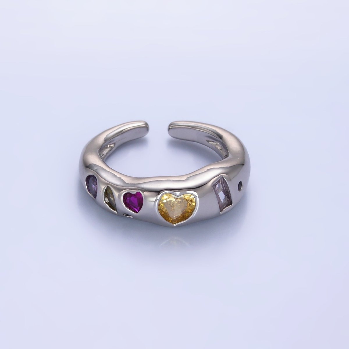 24K Gold Filled Multicolor Geometric CZ Ring in Gold & Silver | O740 O743 - DLUXCA