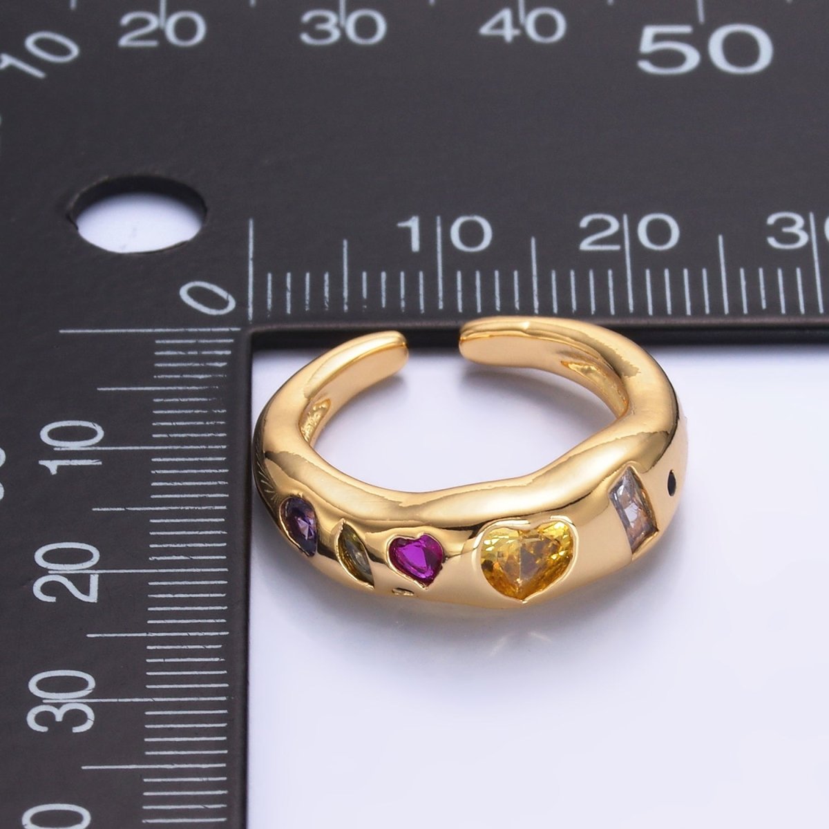 24K Gold Filled Multicolor Geometric CZ Ring in Gold & Silver | O740 O743 - DLUXCA