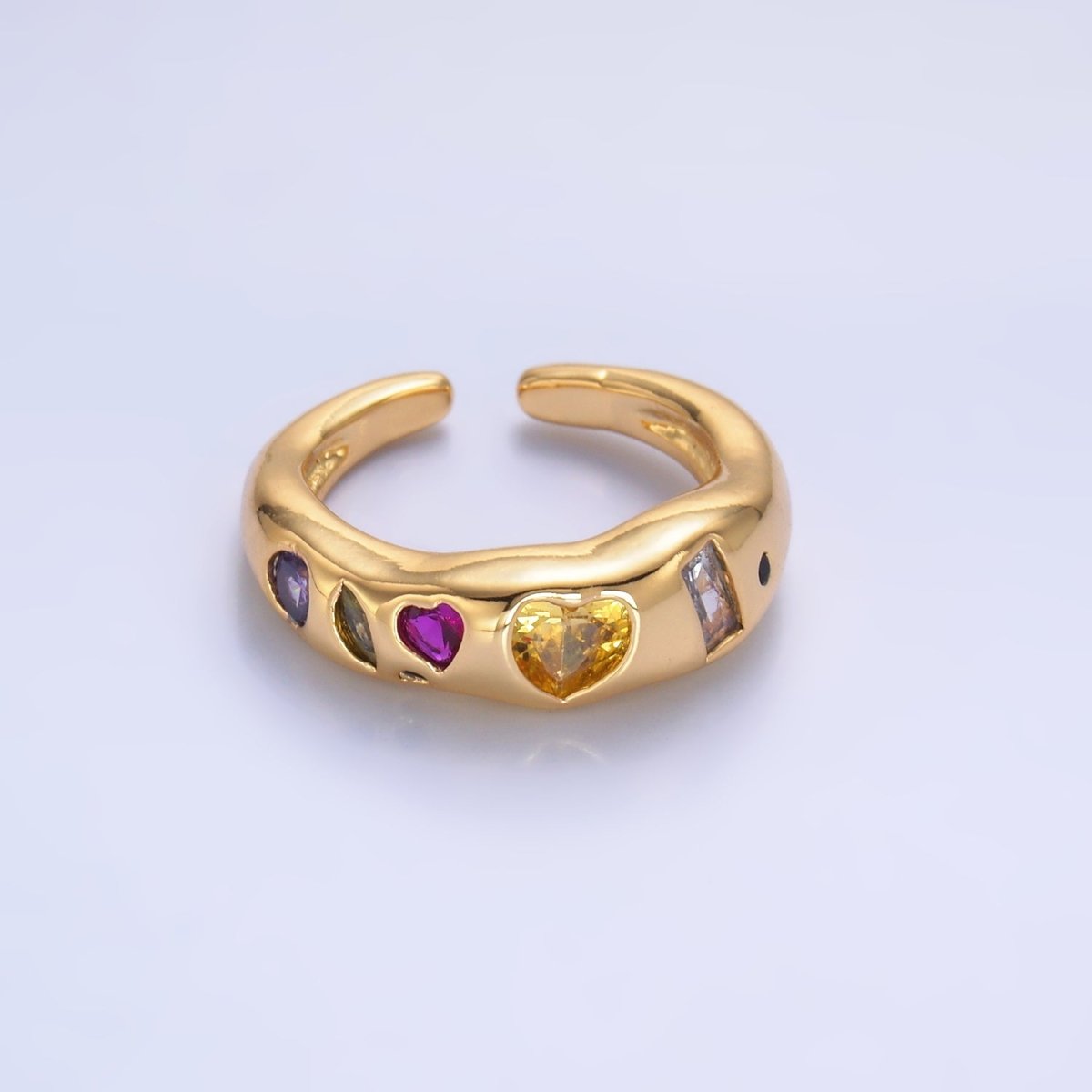 24K Gold Filled Multicolor Geometric CZ Ring in Gold & Silver | O740 O743 - DLUXCA