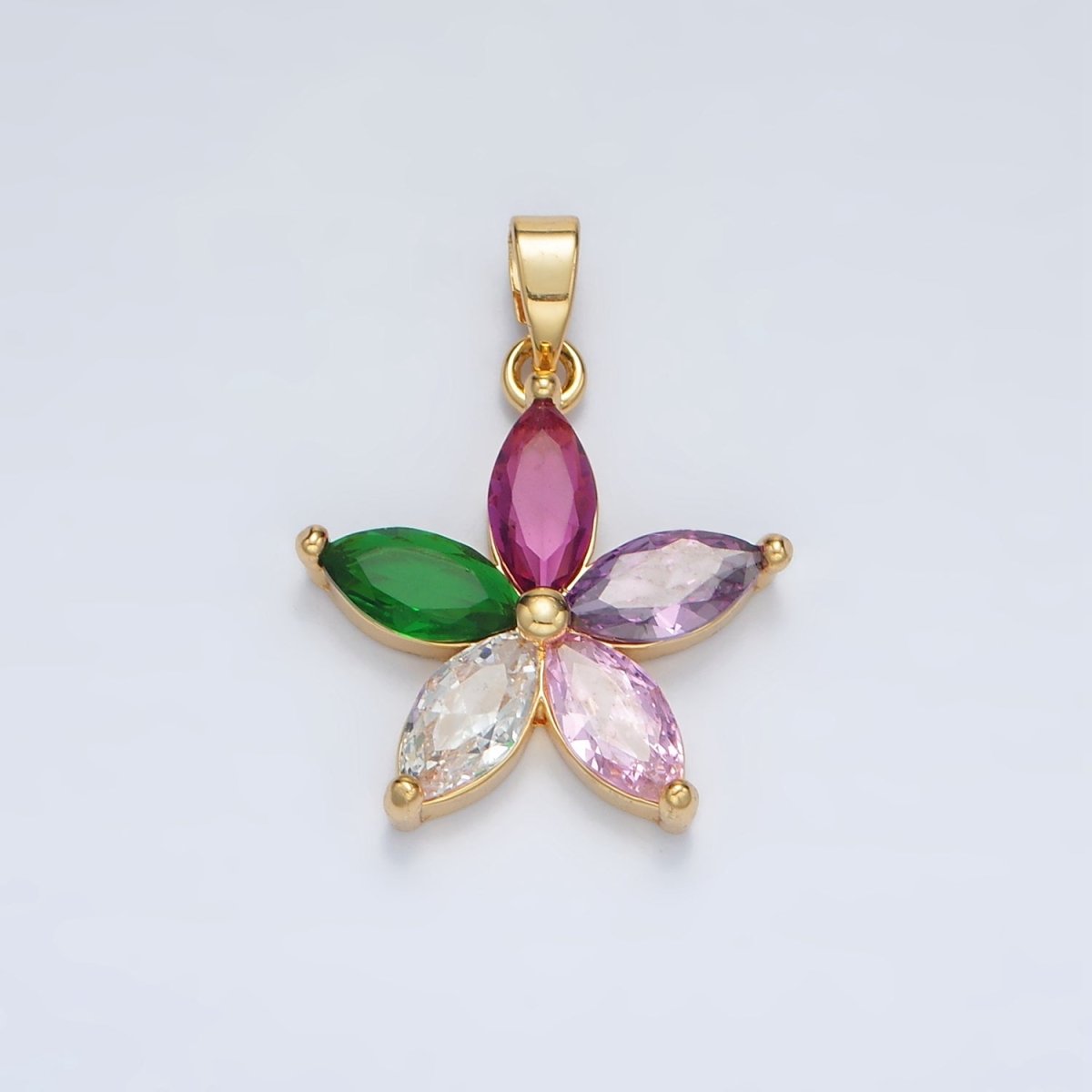 24K Gold Filled Multicolor Marquise CZ Flower Pendant in Gold & Silver | AA1386 - DLUXCA