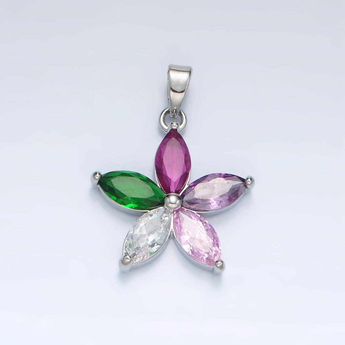 24K Gold Filled Multicolor Marquise CZ Flower Pendant in Gold & Silver | AA1386 - DLUXCA