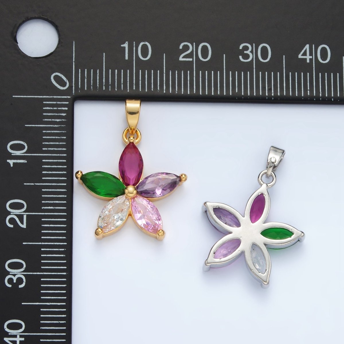 24K Gold Filled Multicolor Marquise CZ Flower Pendant in Gold & Silver | AA1386 - DLUXCA