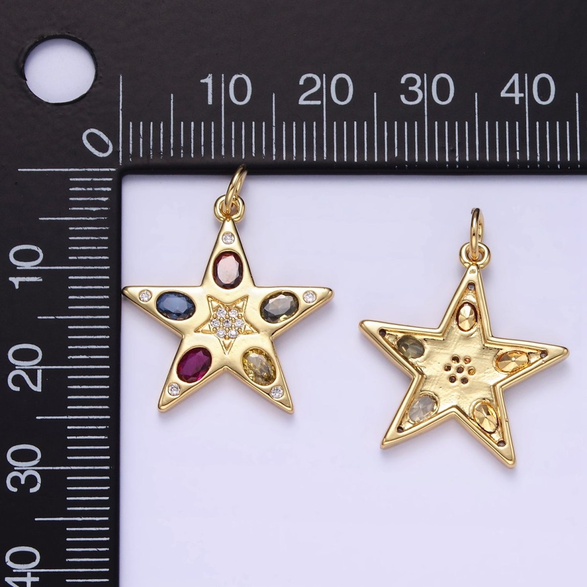 24K Gold Filled Multicolor Micro Paved CZ Celestial Star Charm | E363 - DLUXCA