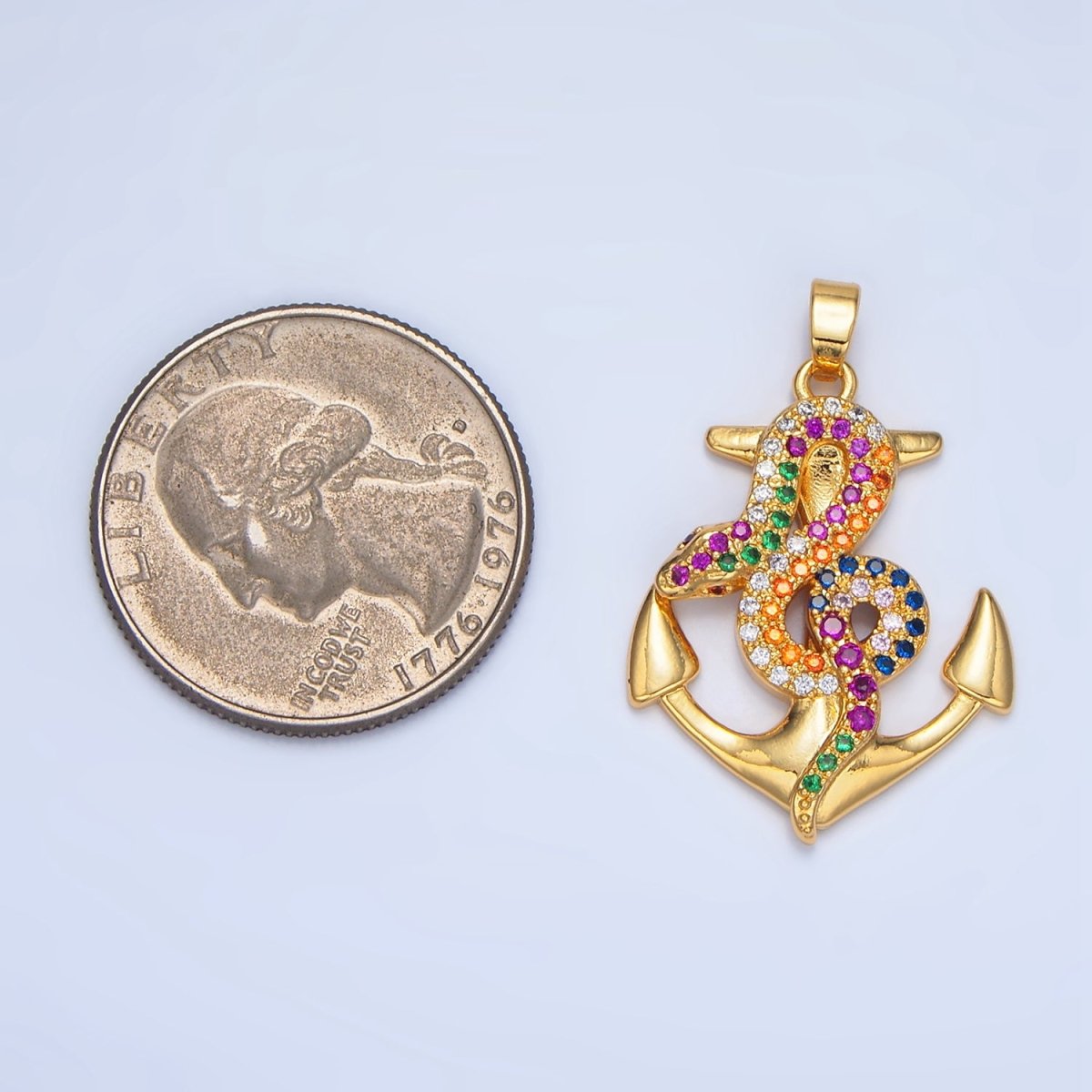 24K Gold Filled Multicolor Micro Paved CZ Snake Anchor Pendant | AA946 - DLUXCA