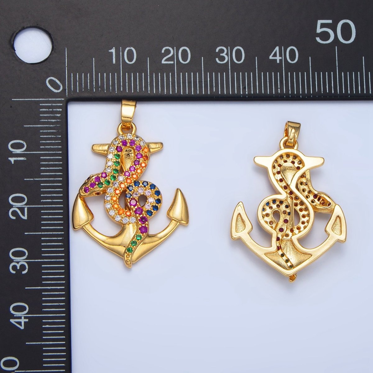 24K Gold Filled Multicolor Micro Paved CZ Snake Anchor Pendant | AA946 - DLUXCA