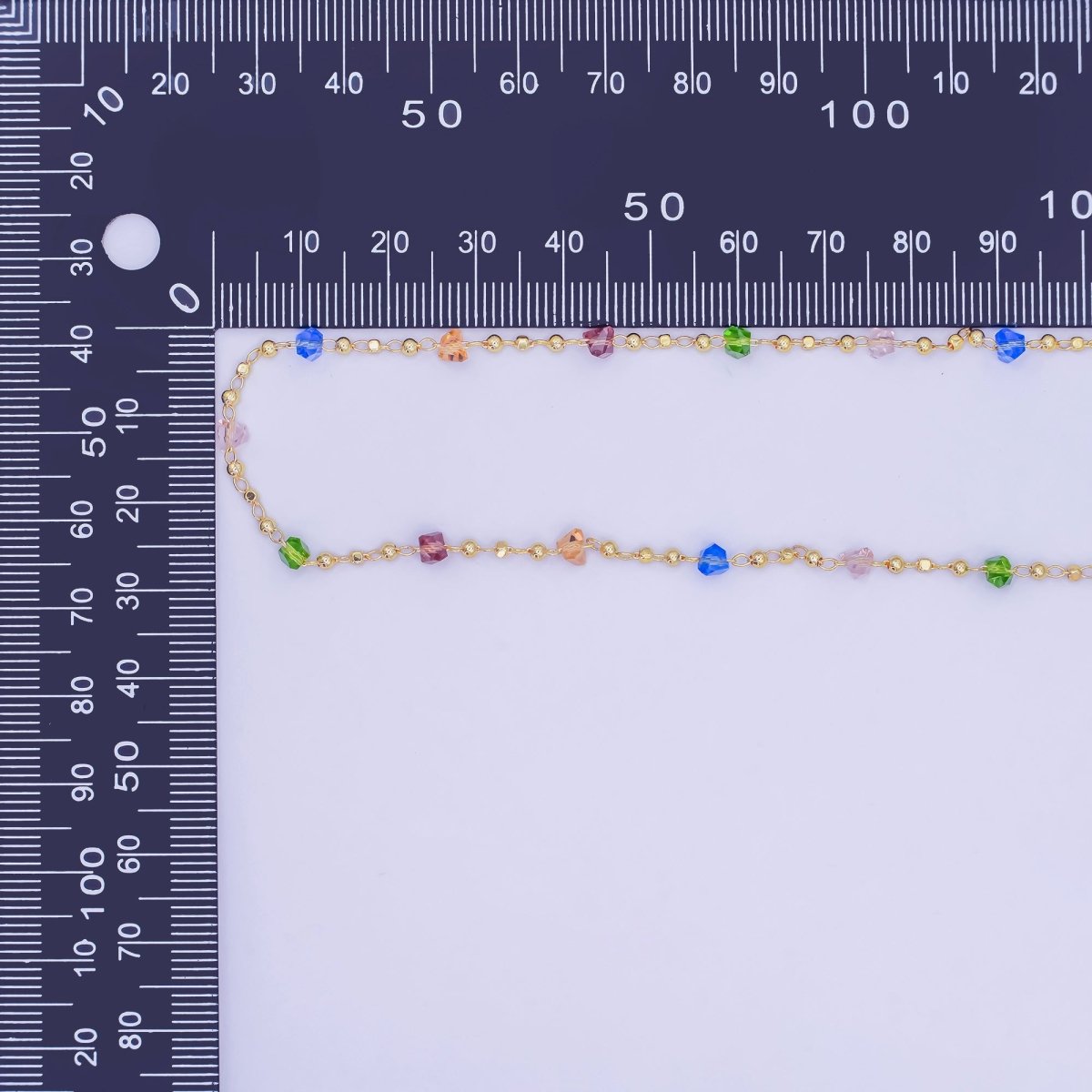 24K Gold Filled Multicolor Multifaceted Crystal Bead Ball Unfinished Chain by Yard | Roll - 1659 - DLUXCA