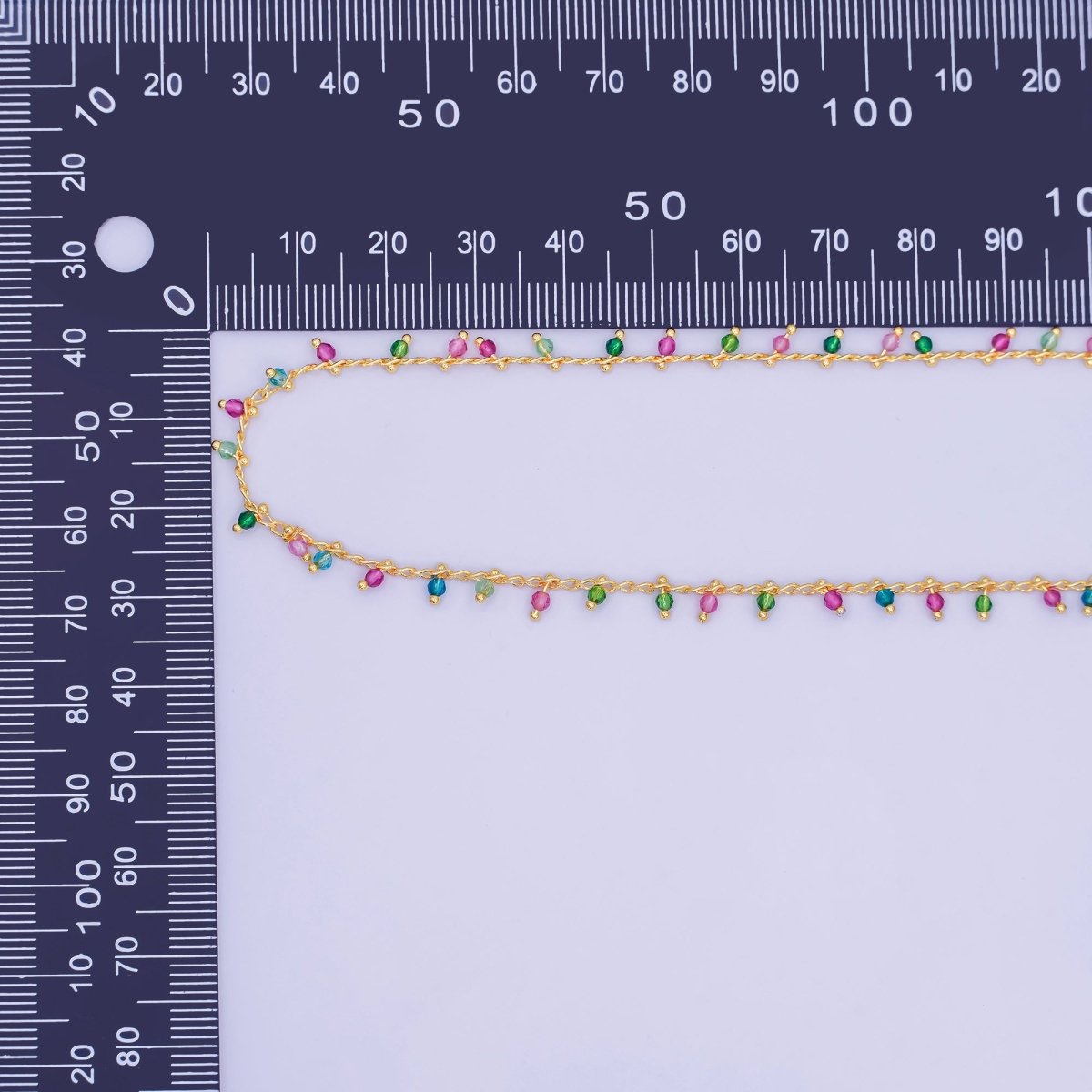 24K Gold Filled Multicolor Multifaceted Crystal Drop Link Unfinished Chain by Yard | Roll - 1664 - DLUXCA