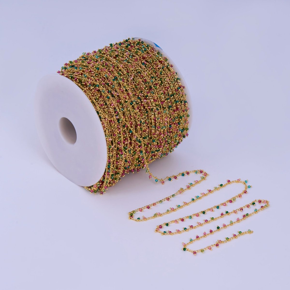 24K Gold Filled Multicolor Multifaceted Crystal Drop Link Unfinished Chain by Yard | Roll - 1664 - DLUXCA