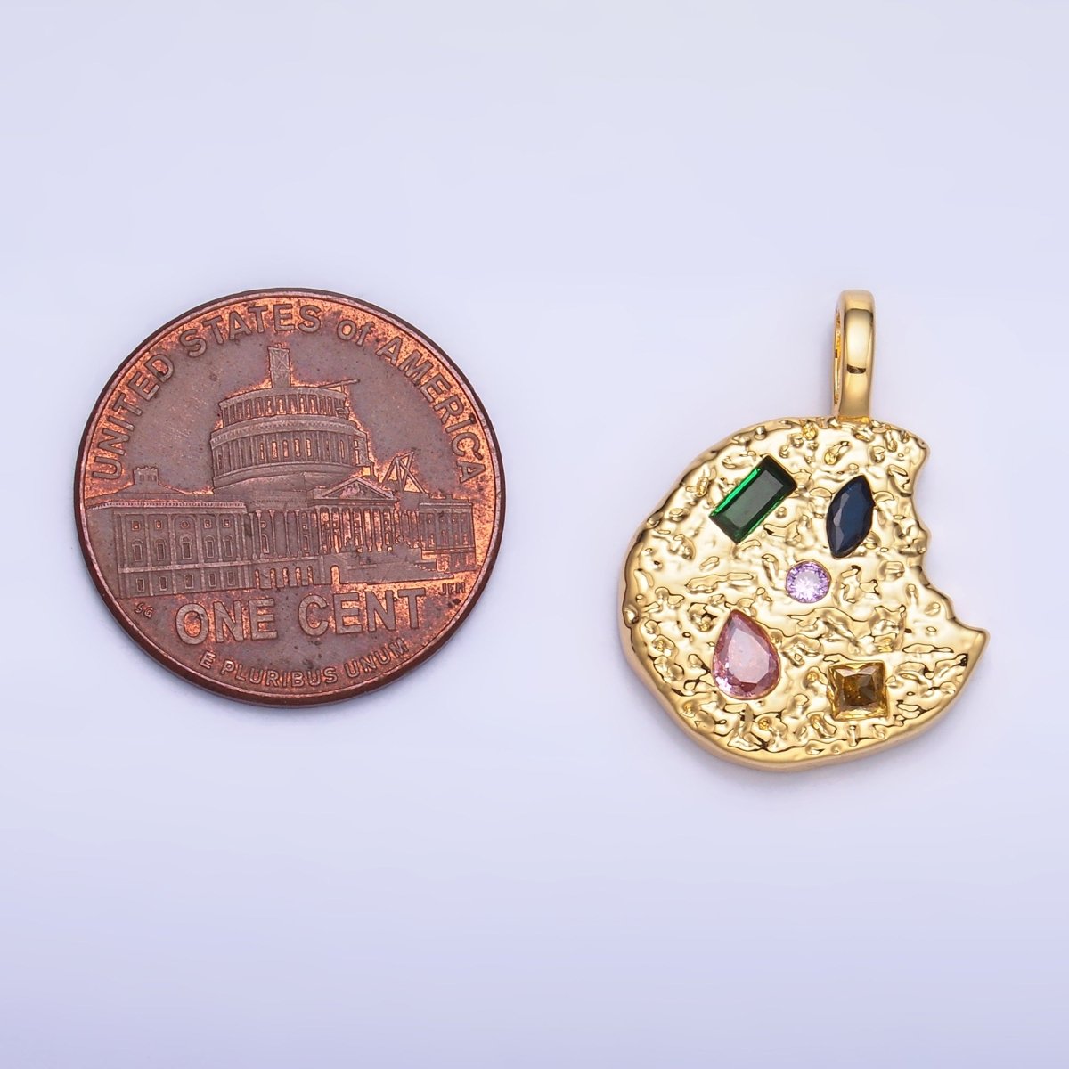 24K Gold Filled Multicolored CZ Textured Cookie Charm in Gold & Silver | AA1092 - DLUXCA