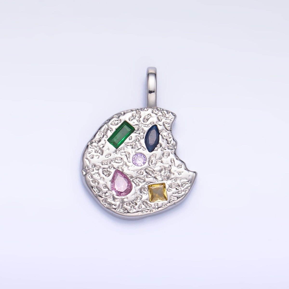 24K Gold Filled Multicolored CZ Textured Cookie Charm in Gold & Silver | AA1092 - DLUXCA