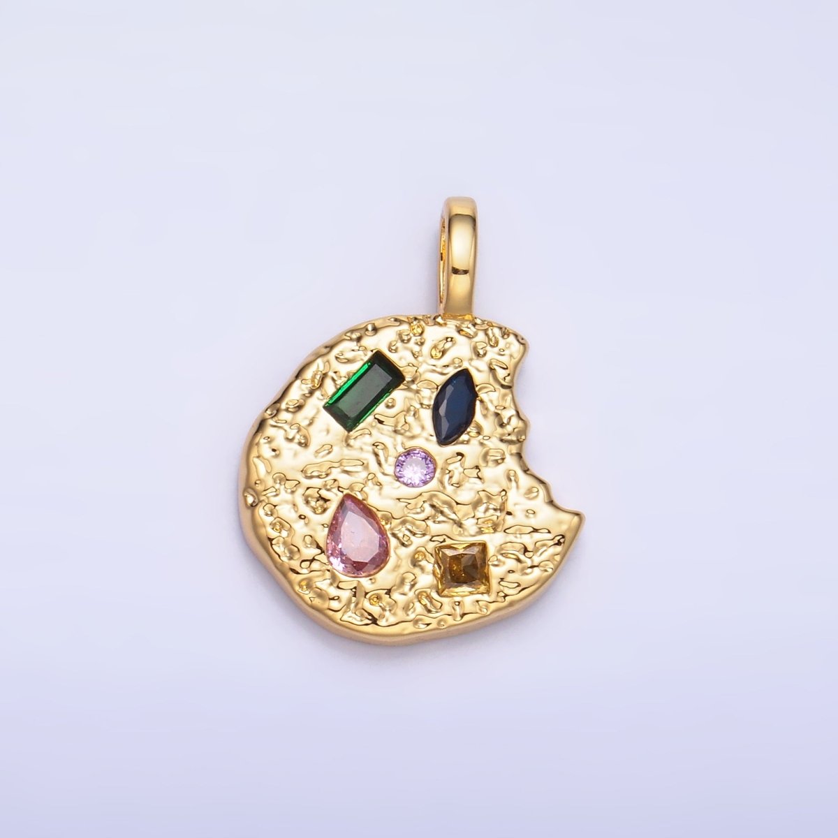 24K Gold Filled Multicolored CZ Textured Cookie Charm in Gold & Silver | AA1092 - DLUXCA