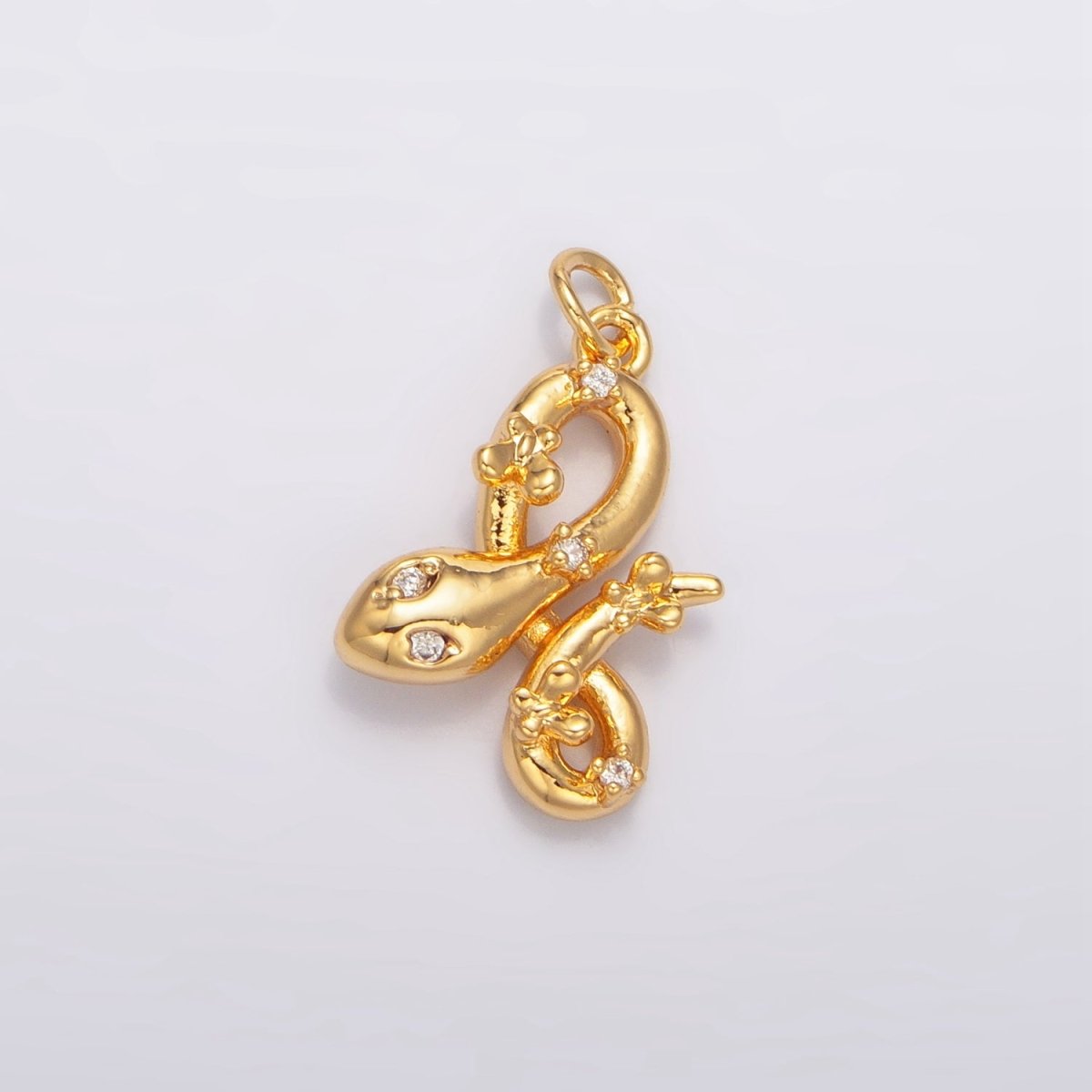 24K Gold Filled Multidimensional Clear, Green CZ Serpent Snake Animal Charm in Gold & Silver | W046 - DLUXCA