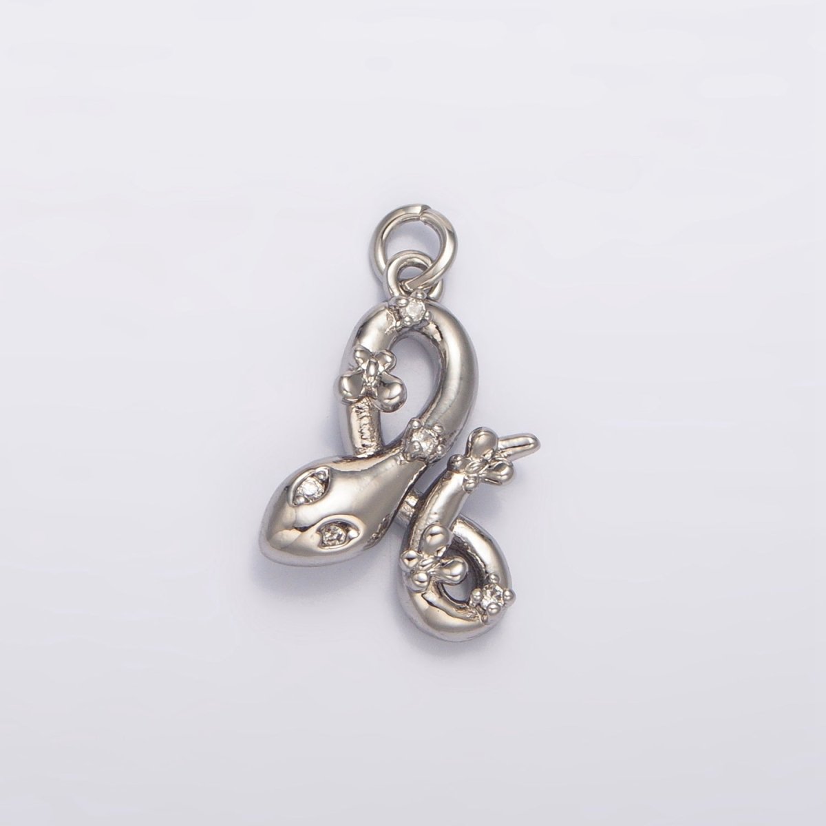 24K Gold Filled Multidimensional Clear, Green CZ Serpent Snake Animal Charm in Gold & Silver | W046 - DLUXCA