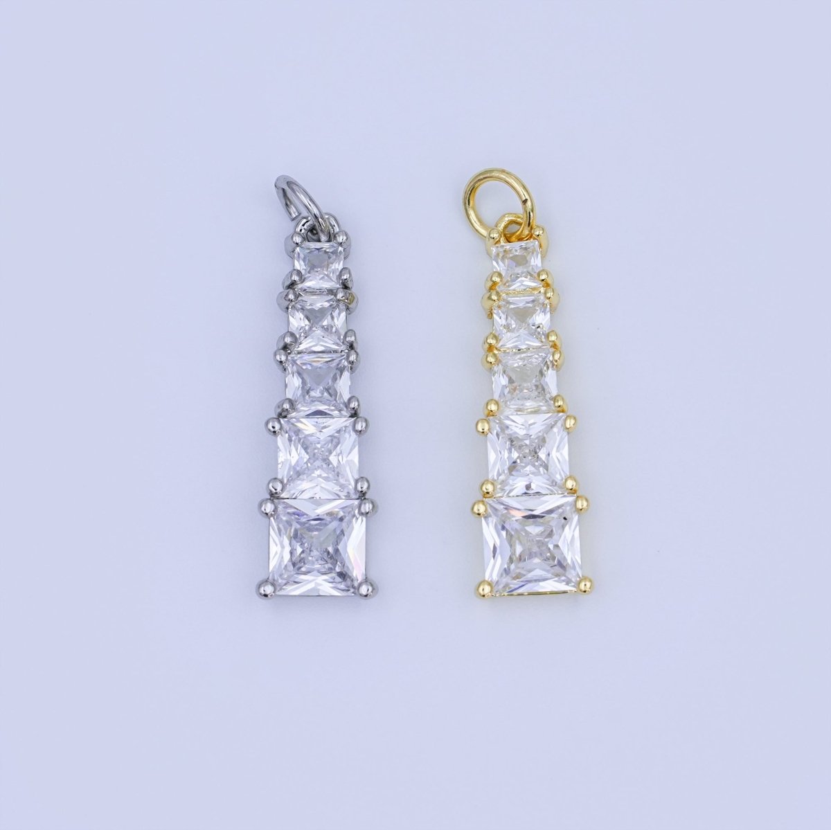 24K Gold Filled Multiple Clear CZ Square Baguette Charm in Gold & Silver | N057 - DLUXCA