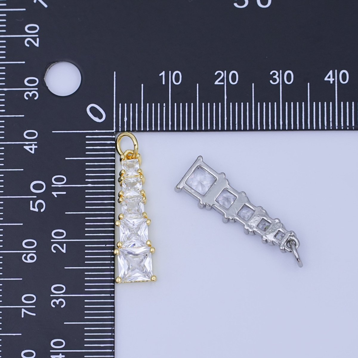 24K Gold Filled Multiple Clear CZ Square Baguette Charm in Gold & Silver | N057 - DLUXCA