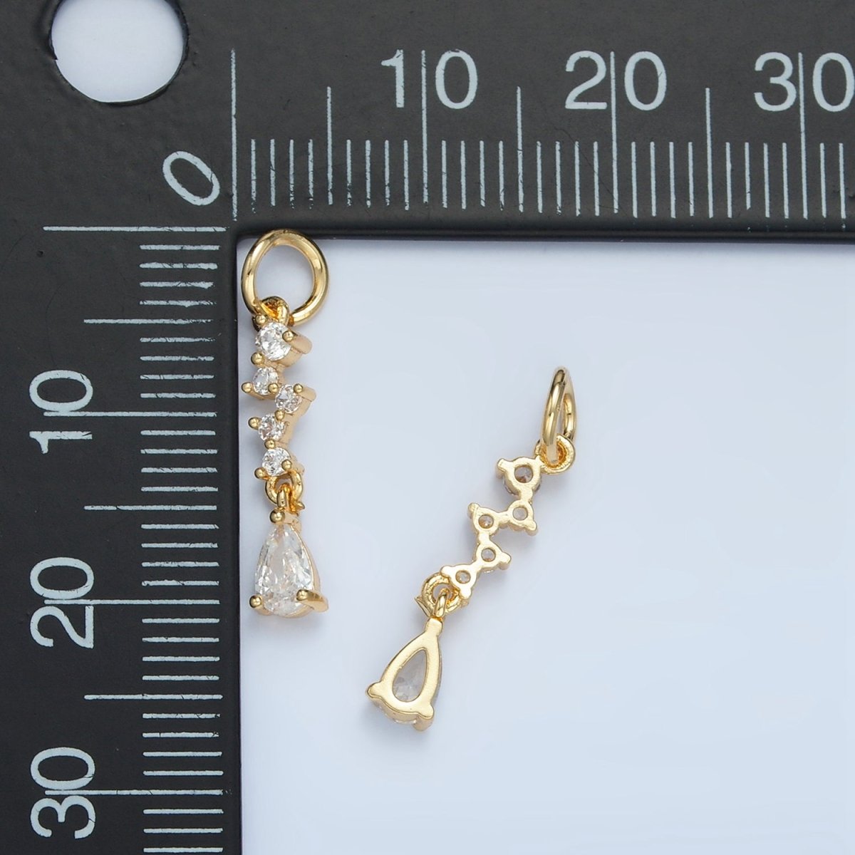 24K Gold Filled Multiple Clear CZ Teardrop Drop Charm | N1393 - DLUXCA