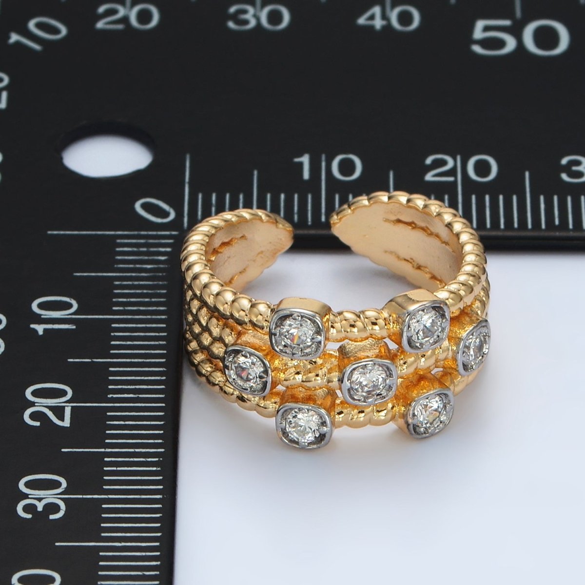 24K Gold Filled Multiple CZ Croissant Band Mixed Metal Ring |O990 - DLUXCA