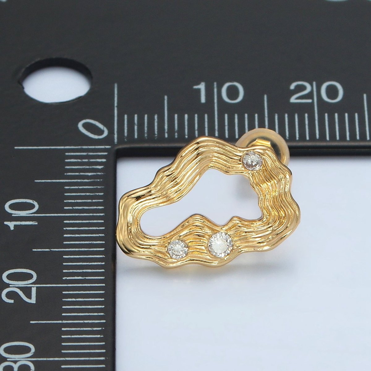 24K Gold Filled Multiple CZ Wavy Band Open Abstract Stud Earrings | AD744 - DLUXCA