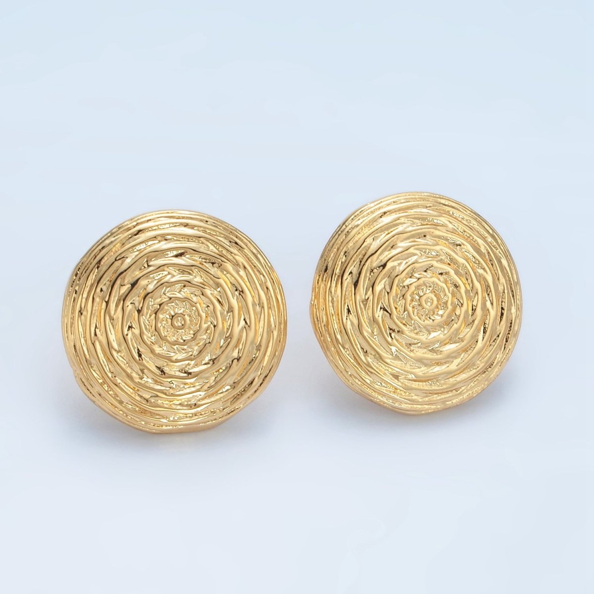 24K Gold Filled Multiple Edged Line Circular Round Stud Earrings | AD634 - DLUXCA